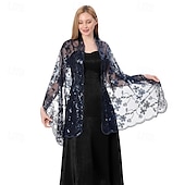 cheap Wedding Guest Wraps-Ladiery Sequin Floral Shawls and Wraps for Evening Dresses,Women sparkly Sheer Mesh Wedding Shawls for Evening Party