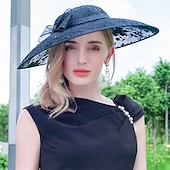 olcso Partikalapok-Kalap Len Bowler / Cloche kalap Szalmakalap Csészealj kalap Esküvő Zsúr Elegáns Esküvő Val vel Csokor Csipke Sisak Fejfedők