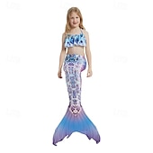 billiga Mermaid Baddräkt-Barn Flickor Badkläder för sjöjungfrun Baddräkt Helgdag Strand Vågar Semester Tropisk Baddräkter 4 år + Sommar Vit Gul