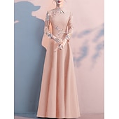 cheap Floor Length-A-Line Mother of the Bride Dress Elegant Simple High Neck Floor Length Stretch Fabric Long Sleeve with Pleats Appliques 2025 free custom size