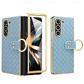 cheap Samsung Cases-Phone Case For Samsung Galaxy Z Fold 6 Z Fold 5 Z Fold 4 Back Cover Ring Buckle Shockproof Retro PU Leather