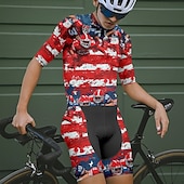 abordables Maillots pour hommes-Homme Maillot Velo Cyclisme Manche Courte Cyclisme Tee-shirt Maillot avec 3 poches arrière VTT Vélo tout terrain Respirable Séchage rapide Conception anatomique Mèche Rouge Kaki Drapeau National Des