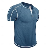 tanie Casualowa koszulka Henley-Męskie Koszulka z guzikami Koszula Henley Koszulka z krótkim rękawkiem Koszulka Krótki rękaw Henley Lato Jednolity/zwykły kolor Moda Designerskie Moda Urlop Ulica Wyjściowe Czarny Niebieski