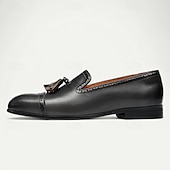 billiga Premium läder Loafers-bruna tofsloafers i läder för män med brogue-detaljer, klassiska slip-on klänningskor för bröllop, fester och formella evenemang