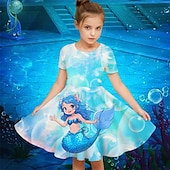 Girls' 3D Graphic Mermaid Dress Short Sleeve Summer Spring Vacation Daily Holiday Princess Beautiful Sweet Kids 4-12 Years Casual Dress A Line Dress Knee-length Regular Fit4