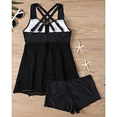 abordables Maillots une pièce et tankinis-Femme Tankini Maillot De Bain Deux Pièces Dentelle Maillots de Bain Couleur Pleine Maillots de Bain Noir Bleu Ciel Respirable Séchage rapide Poids Léger Sans Manches - Natation Surf Plage Et