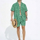 cheap Men's Printed Shirts Sets-Men's Tropical Flowers 2pcs Shirts Sets Shirt Short Sleeve Short Pants Cuban Collar Vacation Casual Daily Party Casual Daily 3D Print Summer Green