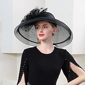 tanie Fascynatory i kapelusze-kapelusze z włóknistego miękkiego kapelusza kapelusz przeciwsłoneczny kapelusz z welonem ślub przyjęcie herbaciane elegancki ślub z koronką boczna nakrycie głowy nakrycie głowy