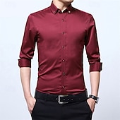 preiswerte Button-Down-Hemden für Herren-Herren Hemd Oberhemd Knopfhemd Glatt Hochzeit Party Schwarz Weiß Rosa Wein Langarm Kargen Frühling Herbst Bekleidung Tasche