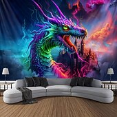 preiswerte Blacklight -Wandteppiche-Schwarzlicht-Teppich Leuchttapete im Dunkeln Glühparty UV reaktiv Drachenburg Trippy Nebelige Naturlandschaft hängende Wandkunst Wandmalerei für Wohnzimmer Schlafzimmer