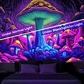 お買い得  ブラックライトタペストリー-ブラックライト タペストリー グローインザダーク グローパーティー UV 反応 トリッピー ミスティ キノコ 自然風景 吊り下げタペストリー 壁アート 壁画 リビングルーム 寝室