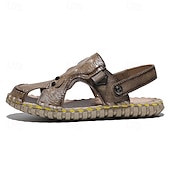 cheap Casual Sandals-Men&#039;s Brown Leather Sandals with Adjustable Strap and Stylish Stitching – Comfortable and Durable for Casual Outings, Beach and Everyday Wear