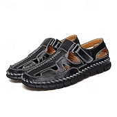 cheap Casual Sandals-Men's Brown Faux Leather Fisherman Sandals with Velcro Strap, Breathable Design and Comfortable Sole for Summer, Outdoor Activities and Beach Wear