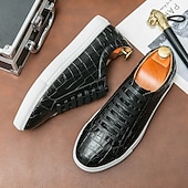 billiga Tillfällig-vardagssneakers i vitt krokodilmönster för män – snygga snörskor för dagligt bruk och fashionabla utflykter