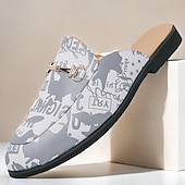 abordables Semiformal-Mules de moda para hombre sin cordones con diseño gráfico, correa ajustable y plantilla cómoda para uso casual y diario.
