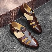 preiswerte Kleidungs-Sandalen-Schwarze Fischersandalen aus Kunstleder für Herren mit Schnallenriemen und Aussparungsdesign, stilvoll und bequem für die Freizeit, den Outdoor- und Sommergebrauch