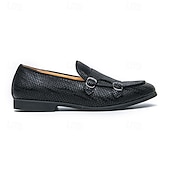 economico Semi-formale-mocassini da uomo firmati con doppia fibbia, tomaia in mesh testurizzato, scarpe casual eleganti per il lavoro e le occasioni speciali