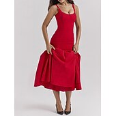 cheap Dresses-Retro Vintage 1950s 1960s Midi Dress Bodycorn Solid Color Women&#039;s Masquerade Wedding Vacation Tea Party Adults&#039; Dress