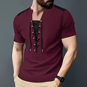 cheap Men&#039;s Casual T-shirts-Men&#039;s Henley Shirt Tee Short Sleeve Shirt Tee Top Short Sleeve Crewneck Summer Color Block Solid / Plain Color Fashion Designer Fashion Vacation Street Going out Wine Black White Top Tee for Men