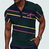 voordelige Heren Geometrisch Polo-Voor heren Gestreept Golfshirt Korte mouw Poloshirt Overhemden met kraag Zakelijk informeel Vakantiekleding Formele kleding Festivalkleding Knop 3D-afdrukken Zomer Blozend Roze Rood Paars