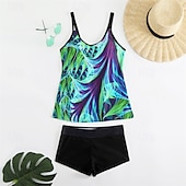 billiga One Pieces &amp; Tankinis-Dam Tankini Tvådelad baddräkt Brottarrygg Badkläder Badkläder Himmelsblå Purpur Andningsfunktion Snabb tork Lättvikt Ärmlös - Simmning Surfing Strand Sommar Vår