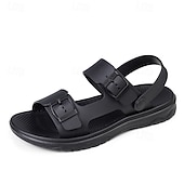 cheap Vacation Sandals-Men's Black Sport Sandals with Adjustable Buckle Straps, Comfortable Design for Outdoor, Casual and Summer Activities