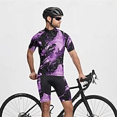 abordables Ensembles de vêtements pour hommes-Homme Maillot et Cuissard Velo Cyclisme Manche Courte VTT Vélo tout terrain Cyclisme sur route Été Printemps Automne Violet Pourpre foncé Graffiti Vélo Fermeture Éclair Frontale Évacuation de la