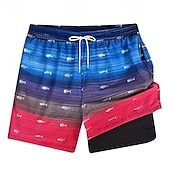 baratos calção de banho boxer masculino-Homens Calção Justo de Natação Shorts de Natação Bermuda de Surf Calças Com Cordão 2 em 1 Com bolsos Natação Surfe Praia Esportes Aquáticos Estampado Verão Primavera