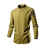 preiswerte Herrenhemd zum Knöpfen-Herren Hemd Sommerhemd Freizeithemd Strandhemd Knopfhemd Schwarz Weiß Grün Langarm Einfach Großvaterkragen Stehkragen Urlaub Hawaiianisch Button-Down Bekleidung Polyester Mode Lässig Bequem