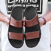 cheap Dress Sandals-&quot;Men&#039;s Black and Yellow Slide Sandals with Wide Straps, Casual Style for Outdoor and Beach Wear