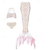 billiga Mermaid Baddräkt-Barn Flickor Badkläder för sjöjungfrun Baddräkt Helgdag Strand Vågar Semester Tropisk Baddräkter 4 år + Sommar Vit Gul