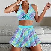 abordables Maillots une pièce et tankinis-Femme Tankini Maillot De Bain Deux Pièces Dos Nu Maillots de Bain Mosaïque Maillots de Bain Noir Jaune Respirable Séchage rapide Poids Léger Sans Manches - Natation Surf Plage Eté Printemps