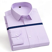 preiswerte Bügelfreie Herrenhemden-Herren Hemd Oberhemd Knopfhemd Streifen Hochzeit Party Schwarz Blau Violett Langarm Kargen Frühling Herbst Bekleidung Tasche
