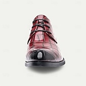economico Formale-scarpe stringate in similpelle con motivo coccodrillo bordeaux da uomo, eleganti calzature formali per lavoro, matrimoni e occasioni speciali
