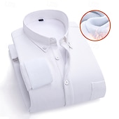 billiga Button Down-skjortor för män-Herr Skjorta Knapp upp skjorta Randig Bröllop Fest Vit Marinblå Blå Himmelsblå Långärmad Kavajslag Höst Vinter Kläder Fleece