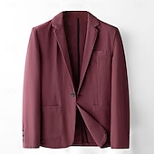 billige Herre Elite Yttertøy-Herre Blazer i lin drakter Bryllup jubileum Feriereise Elegant Nøytral Vår &amp; Vinter Lin i bomull Helfarge Knapper comfy Enkelt Brystet Enn-knapp Blazer Svart Mørkerød Navyblå Grønn