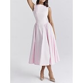 cheap Dresses-Retro Vintage 1950s Midi Dress Flare Dress Spaghetti Strap Corset Solid Color A-Line Slash Neck Women&#039;s Masquerade Wedding Vacation Tea Party Adults&#039; Dress