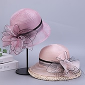levne Party klobouky-Klobouky Organza Kbelík Čajový dýchánek Dostih koktejl Elegantní Vinobraní Roztomilý S Květiny Přílba Pokrývky Hlavy