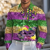 preiswerte Herren Satin Hemd-Karneval Herren Maske Blende Farbe Karnival Satinhemd Oberhemd Knopfhemd Langarm Modisch lässig Geschenk Festtage Festival Sommer Frühling Umlegekragen Hemden mit Kragen 3D-Druck Purpur