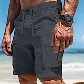 cheap Holiday-Men&#039;s Cargo Shorts Shorts Bermuda shorts Hiking Shorts Drawstring Elastic Waist Multi Pocket Color Block Plain Breathable Moisture Wicking Knee Length Outdoor Casual Running Sports Fashion Black Army