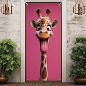 tanie Okładki drzwi-Zabawne Zwierzęta Dekoracje Drzwi Pokrycia Drzwi Giraffe Gobelin Zasłona Drzwi Dekoracja Tło Wewnątrz/Zewnątrz Baner Drzwi dla Domku Wiejskiego