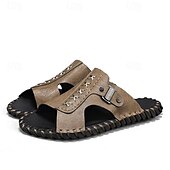 abordables Sandalias casuales-Sandalias casuales marrones para hombre con tira de cuero y elegantes detalles de costura: cómodas para usar a diario, en la playa y para salidas relajadas