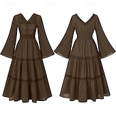 economico Vestito-Elegante Medievale Rinascimento Abito da cocktail Fiera del Ren Vichingo Elfico Tinta unica Per donna Celtico Costumi da pirata Fantasia Halloween Carnevale Mascherata Carnevale Halloween Mascherata