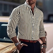 preiswerte Herrenhemd zum Knöpfen-Herren Hemd Sommerhemd Freizeithemd Knopfhemd Rote Blau Grün Kaki Dunkelblau Langarm Streifen Revers Urlaub Hawaiianisch Button-Down Bekleidung Polyester Mode Lässig Bequem