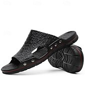preiswerte Lässige Sandalen-lässige braune Slide-Sandalen für Herren mit Krokoprägung und strapazierfähiger Gummisohle – bequeme Outdoor-Schuhe für Sommer, Strand und Alltag