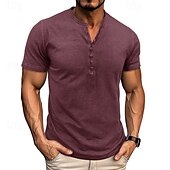 levne Ležérní tričko Henley-Pánské Tričko s knoflíkem Tričko Henley Trička Tričko Top Krátký rukáv Henley Léto Klasický Plná / Jednobarevná Módní Designové S přezkou Dovolená ulice Jdeme ven Modrá Fialová Tmavě šedá Top tričko