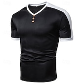 preiswerte Basic-T-Shirts-Herren T-Shirt mit Knöpfen T Shirt T-Shirt Kurzarmshirt Kurzarm V Ausschnitt Sommer Frühling Farbblock Mode Designer Basic Knöpfe Urlaub Straße Ausgehen Schwarz Weiß Wein Top T-Shirt für Herren