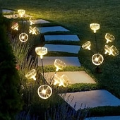 abordables Luces de paisaje-2 piezas de medusas de fibra solar para exteriores, luz enchufable para patio, jardín, césped, camino, boda, festival, ambiente decorativo