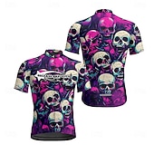 お買い得  メンズジャージ-男性用 サイクリングジャージー スカル 半袖 バイク Tシャツ ジャージー 3つのリアポケット付き マウンテンサイクリング 速乾性 人間工学デザイン ウィッキング 高通気性 スポーツ バイオレット ブラック 濃い紫色 衣類