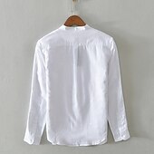 economico Casual da lavoro-Per uomo Camicia Camicia di lino Camicia casual Camicia con Bottoni Camicia di cotone Semplice Vacanza Camicia hawaiana Bianco Blu marino Cachi Grigio Manica Lunga Colletto alla coreana Primavera